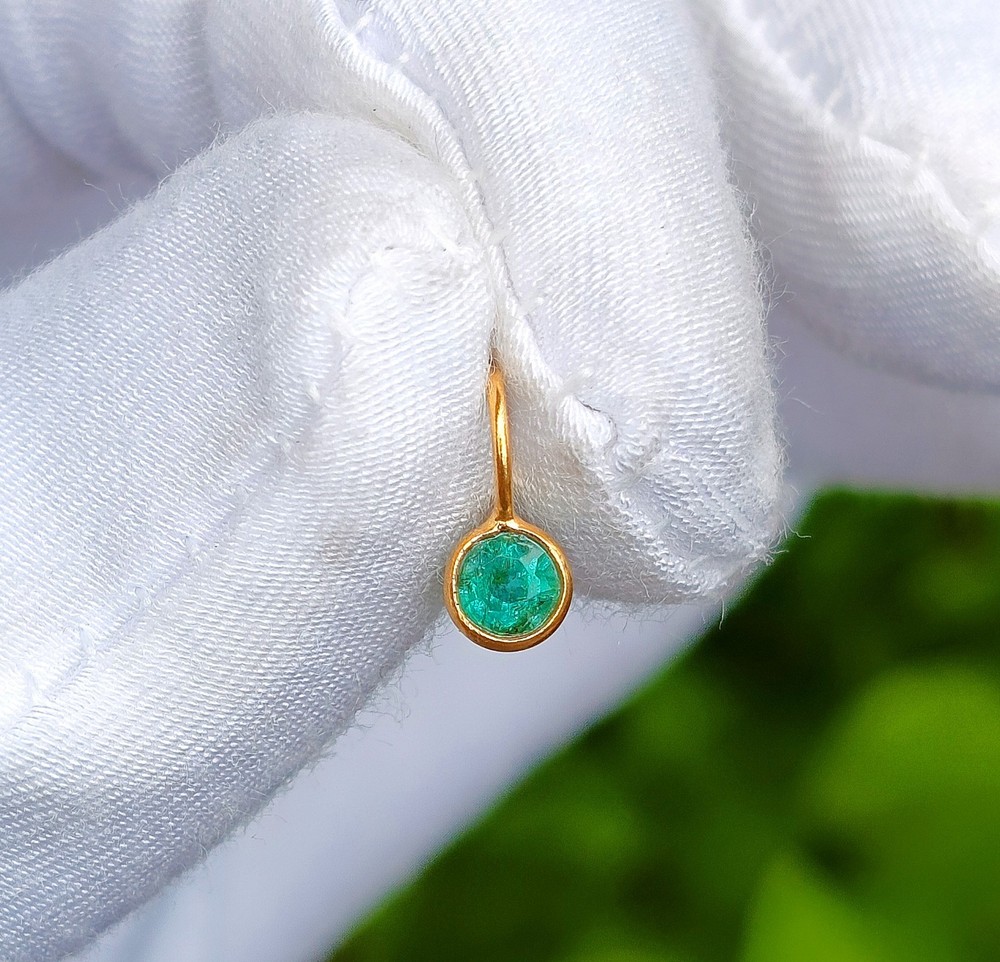 18k Solid Gold Charm, Natural Emerald Gemstone Charm Handmade Necklace Pendant