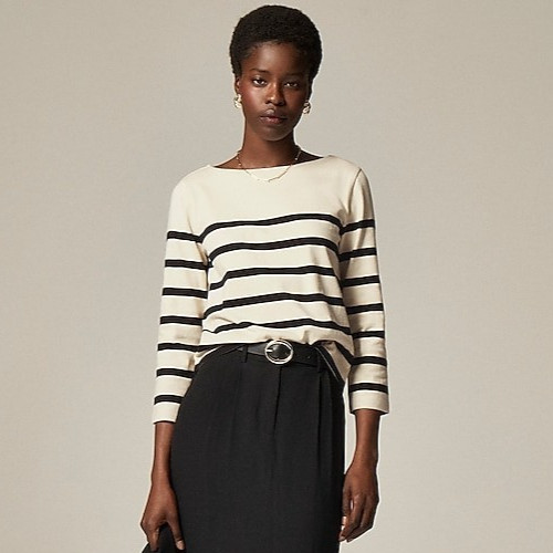 J.Crew Classic Mariner Cloth Boatneck T-shirt Stripe Black/Cream Size XSmall NWT