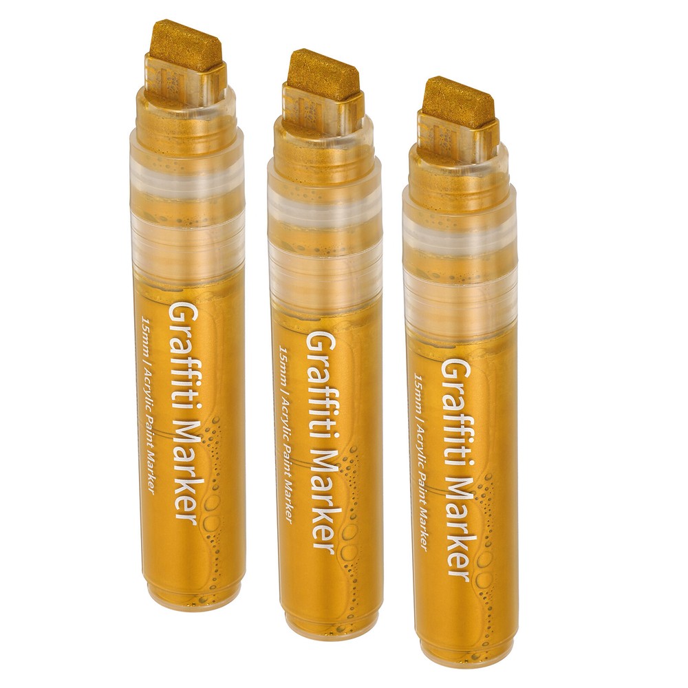 3 Pcs Graffiti Markers, 15mm Golden Poster Markers Thick Acrylic Paint Pen