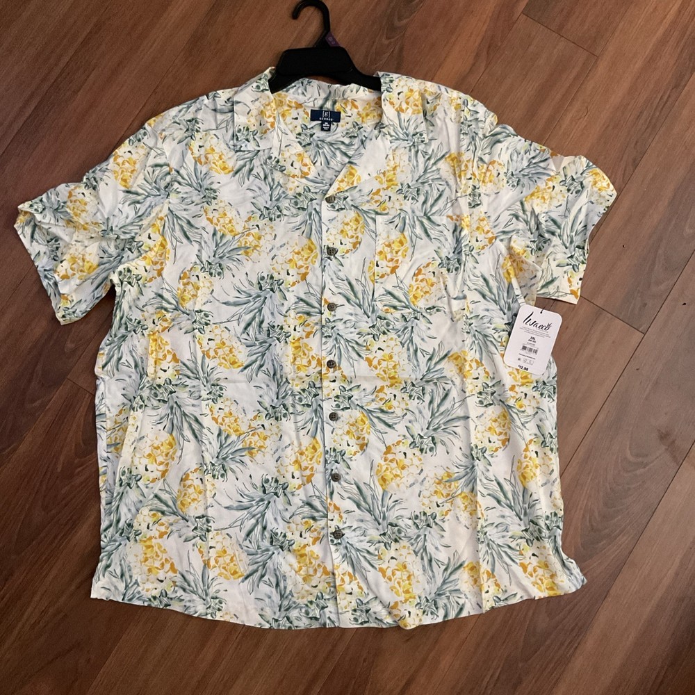 George Short Sleeve Men's Pineapple Hawaiian Shirt 2XL