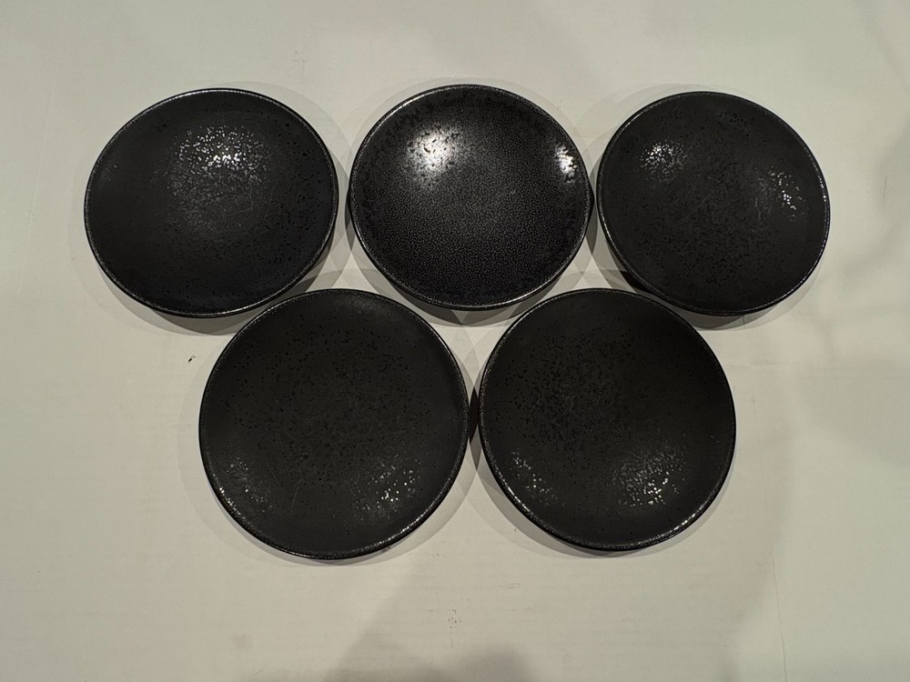 JARS France Handmade Black Speckled Salad Plates – Set of 5 – Tourron - Celeste