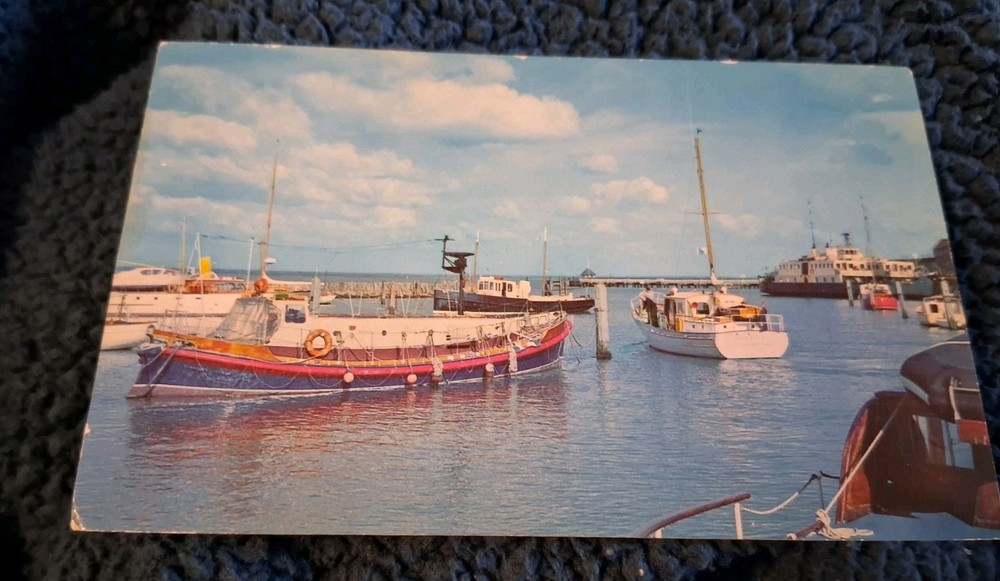 Yarmouth Harbour With Lifeboat And Ferry Lithograph Postcard