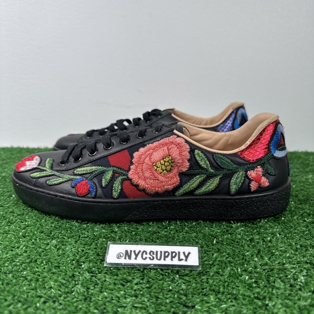 Gucci Ace Floral Embroidered Sneakers Black Size 5-image