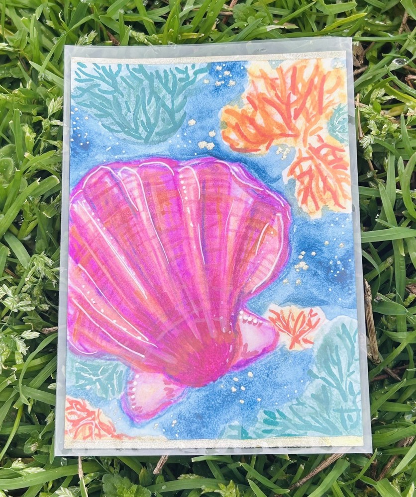 Original ACEO Scallop Dream  Watercolor Art Card