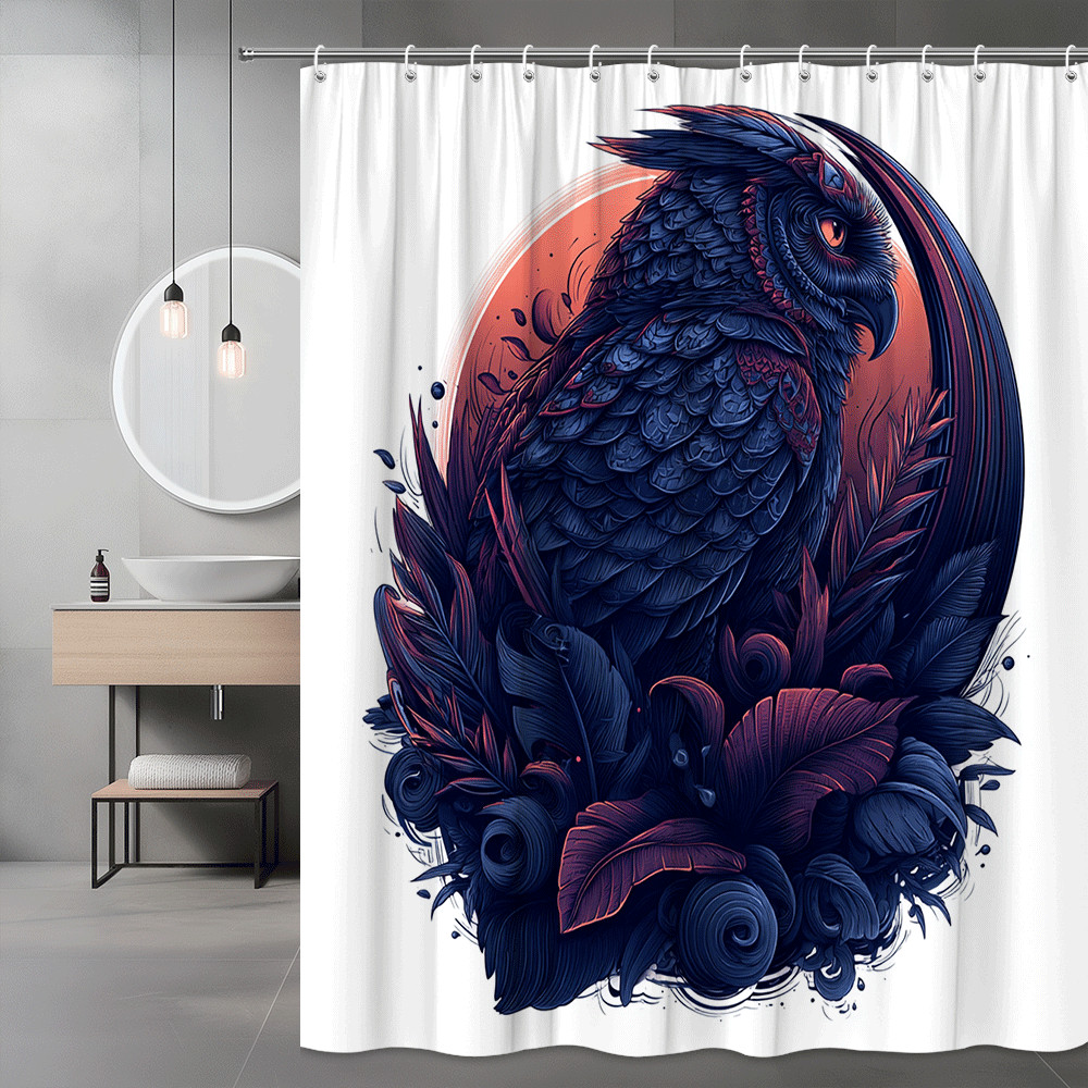 Owl Shower Curtain Graphic Bird Moon Print