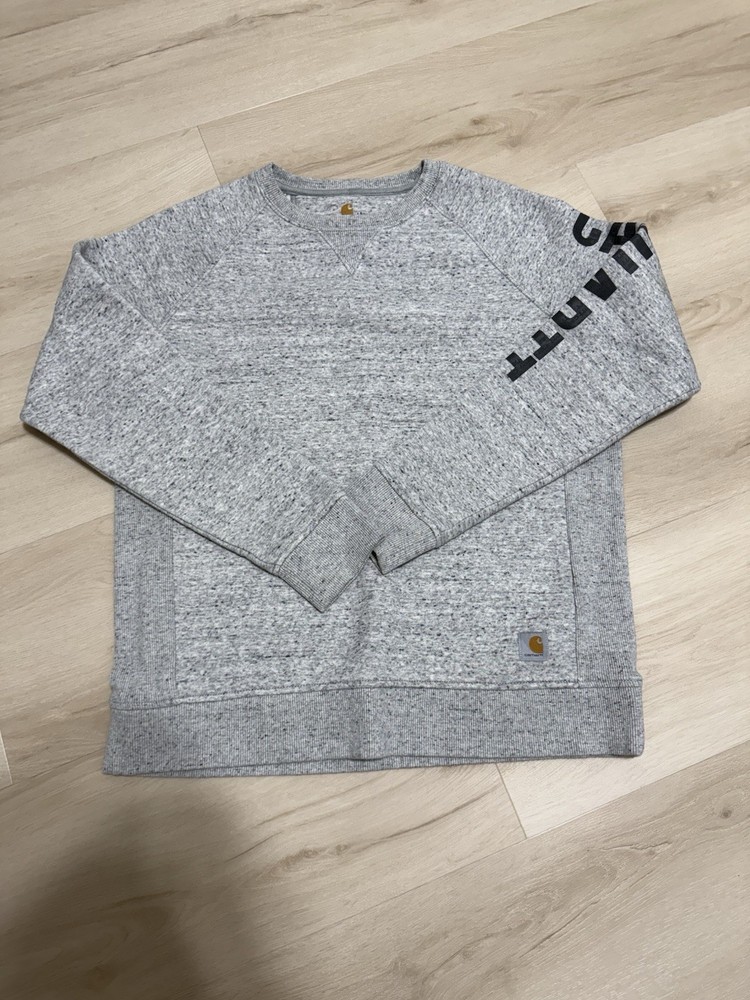 Carhartt Sweatshirt Women’s Large Gray Pullover Relaxed Fit Logo Sleeve Crewneck