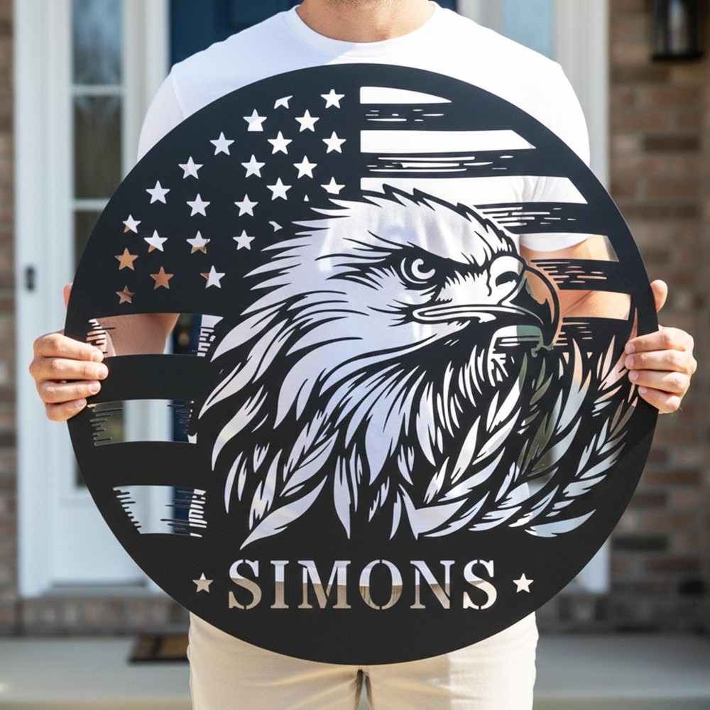 Personalized Eagle Metal Sign | Patriotic Family Name Wall Decor