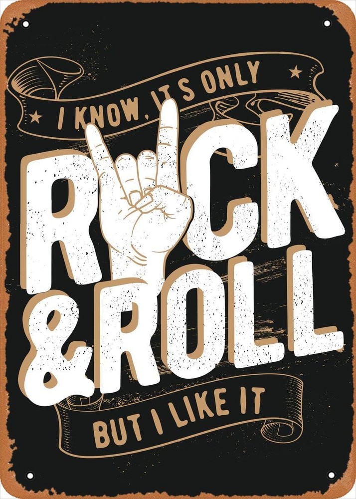 Vintage Music Just Rock N Roll Metal Tin Sign Poster Art Wall 8x12