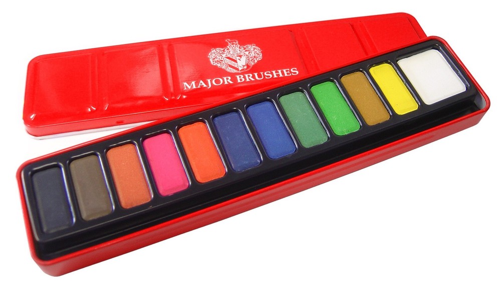 12 WATERCOLOUR BLOCKS PAINTS PANS ARTIST METAL TIN SET ASSORTED COLOURS Z1000