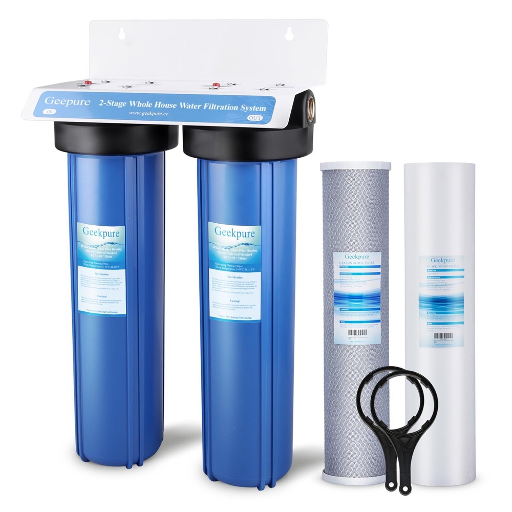 Geekpure 2 Stage Whole House Water Filter System with 20-Inch Blue Housing -1NPT
