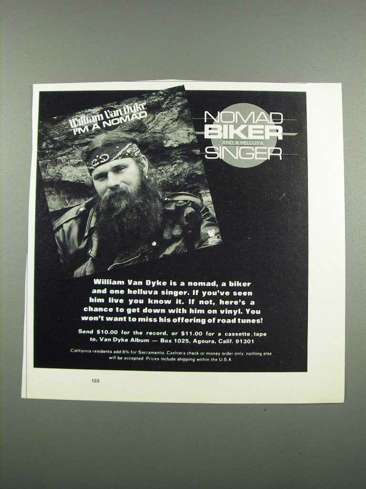 1983 William Van Dyke I'm a Nomad Album Ad