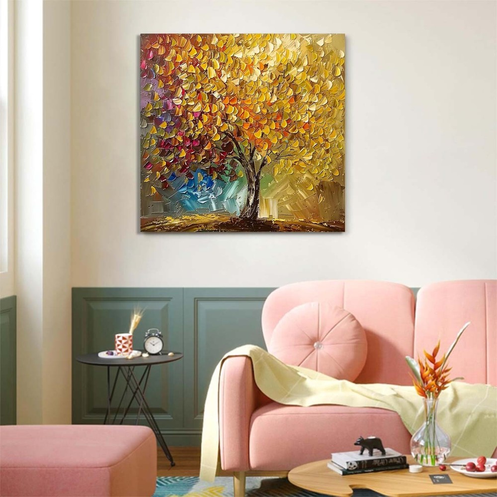 Abstract 3D Art Thick Knife Oil Painting Handpainted Canvas Lucky Tree #014