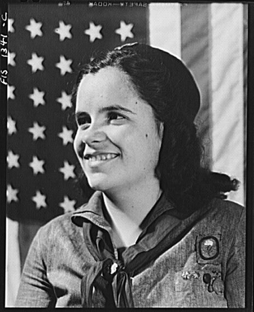 New Bedford Massachusetts Portuguese Girl Scout Portrait 1940s American Flag