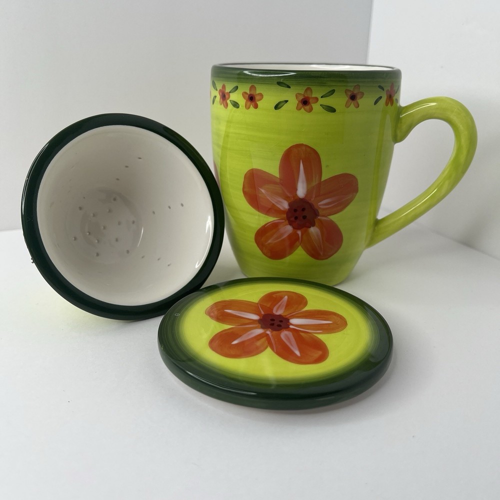 Barnes & Noble Exclusive Green Floral Tea Mug with Lid & Infuser