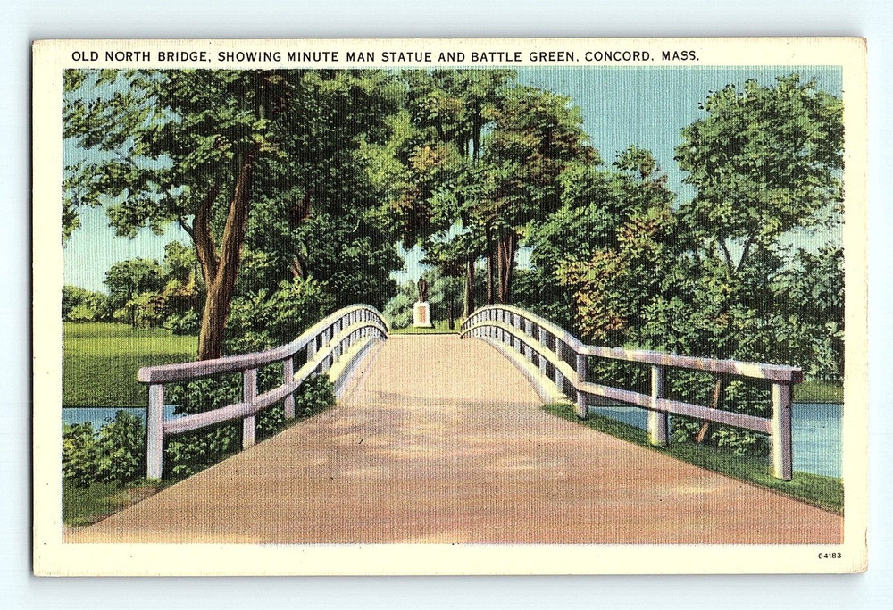 Old North Bridge Minute Man Statue Battle Green Linen Vintage Linen Postcard G5