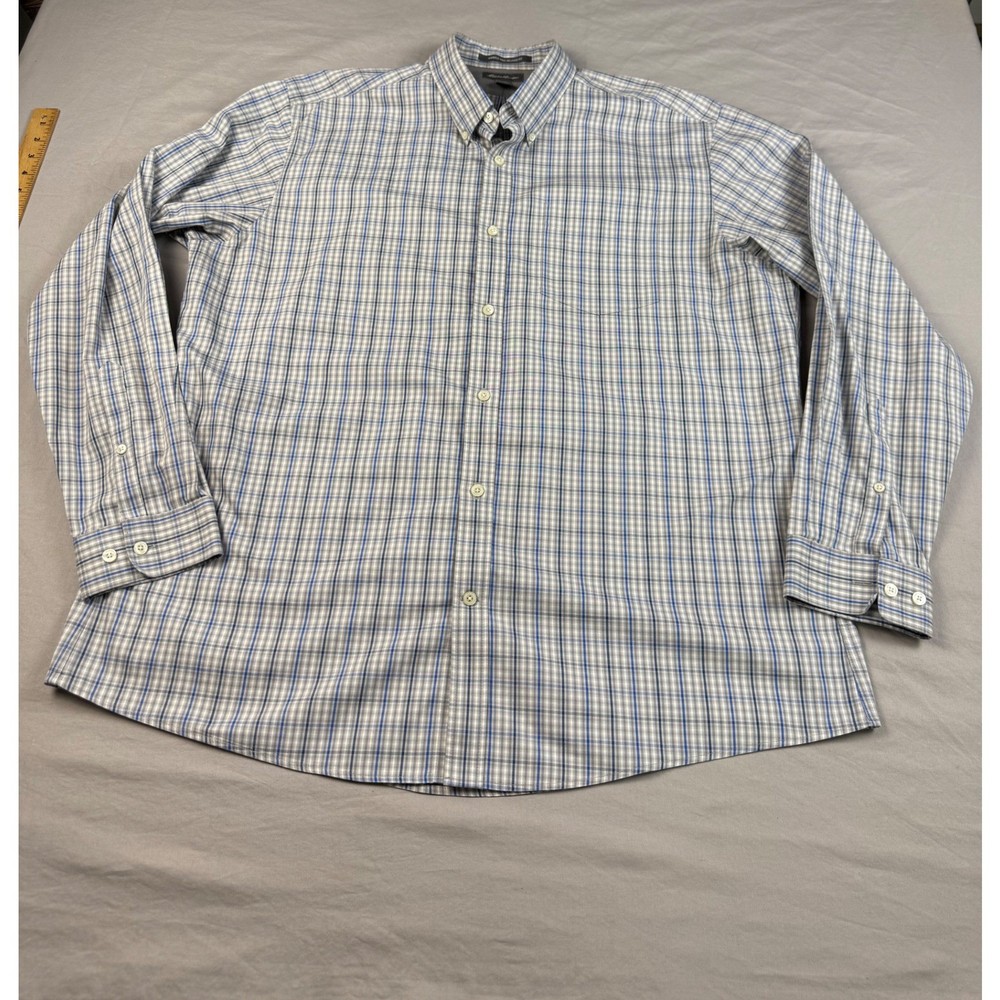 Eddie Bauer Mens XL Blue Grey Plaid Wrinkle Free Relaxed Fit Button Down Shirt