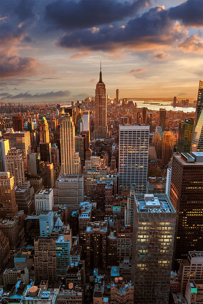 New York City Sunset Skyline Silk Print Wall Art Home Decor - POSTER 20x30