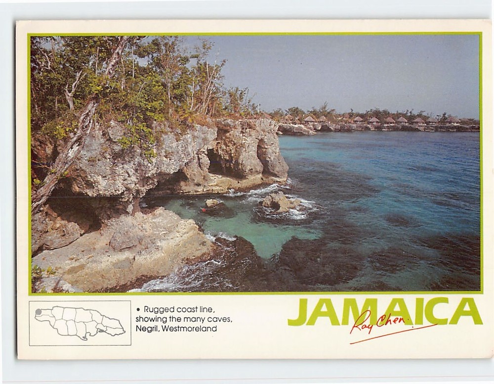 Postcard Rugged coast line Negril Jamaica