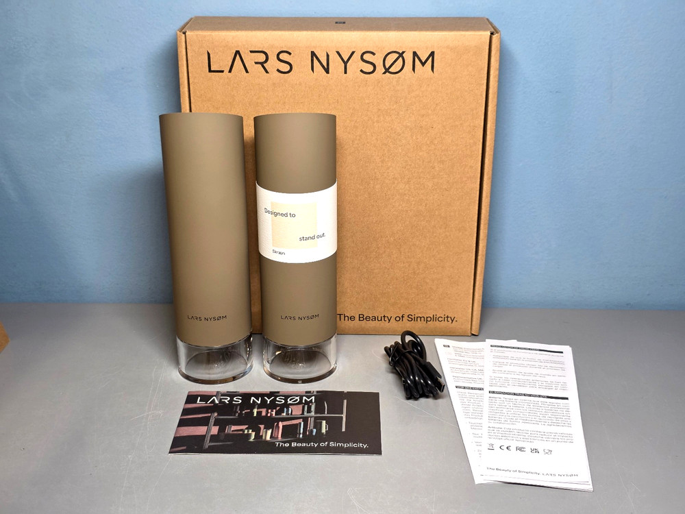 Lars Nysom Electric Gravity ABS Spice Mill Set (2 pcs) Taupe Brown - New in Box!-image