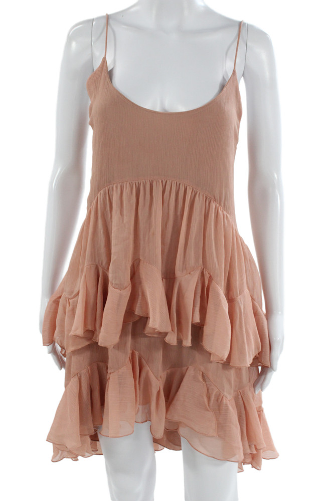Zara Women Slip Dress Tan Polyester Sleeveless Round Neck Above Knee Size SFree Shipping in US $100+ Orders | $6.95 Orders Below