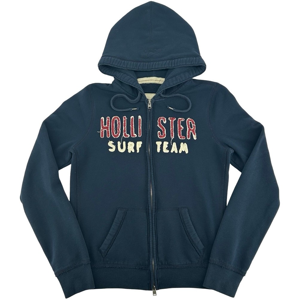 VTG y2k Women's Navy Blue Hollister Surf Team Full Zip Hoodie Sweatshirt Sz L