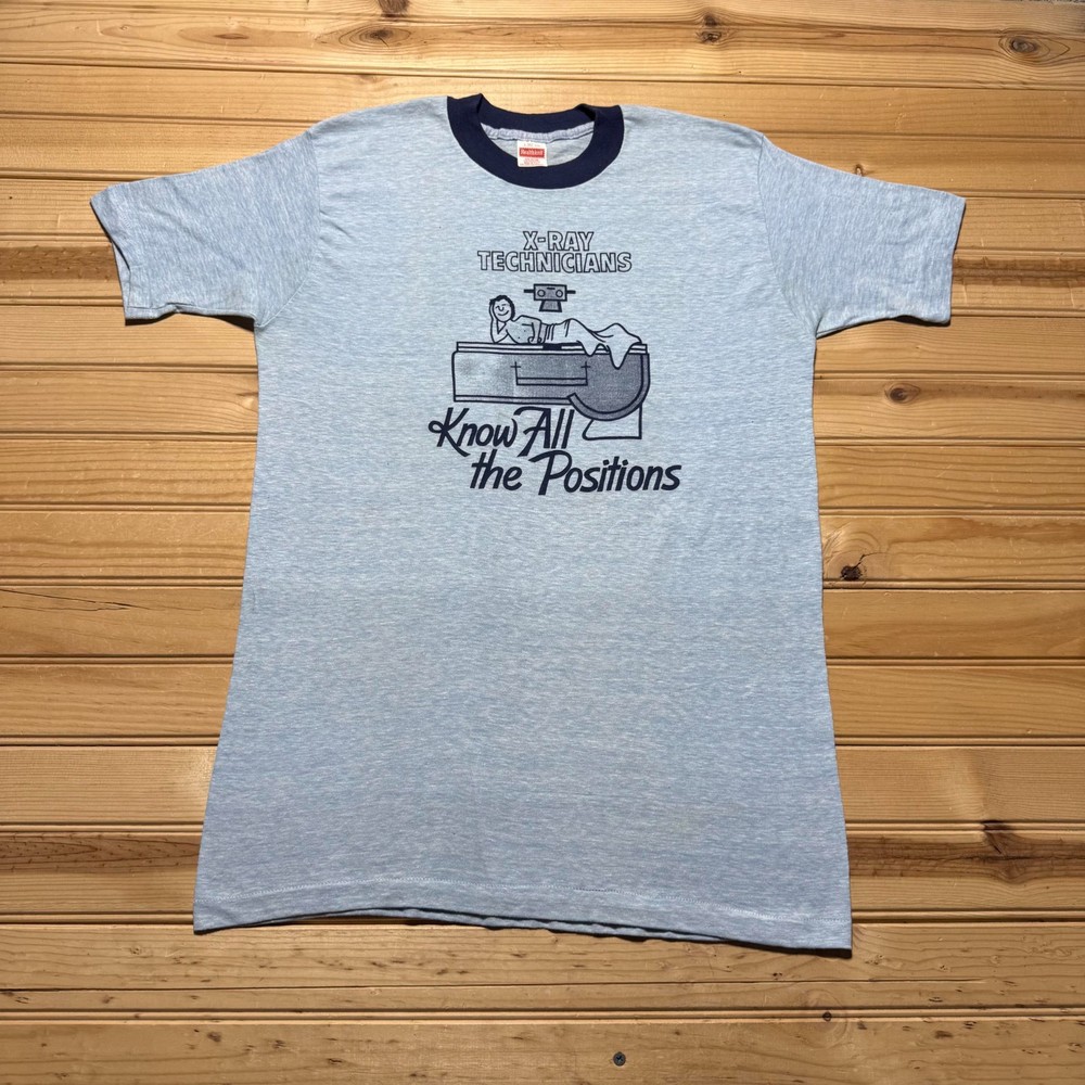 Vintage 70s X-Ray Technicians Know All the Positions Funny T-Shirt USA - Large