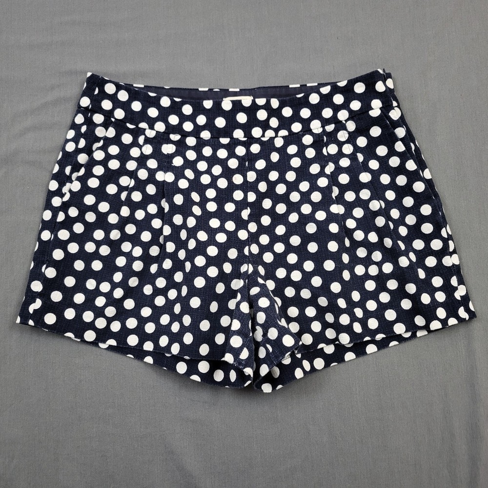 J.Crew Womens Navy Blue White Polka Dot Pleated High Rise Shorts Sz 10 Side Zip