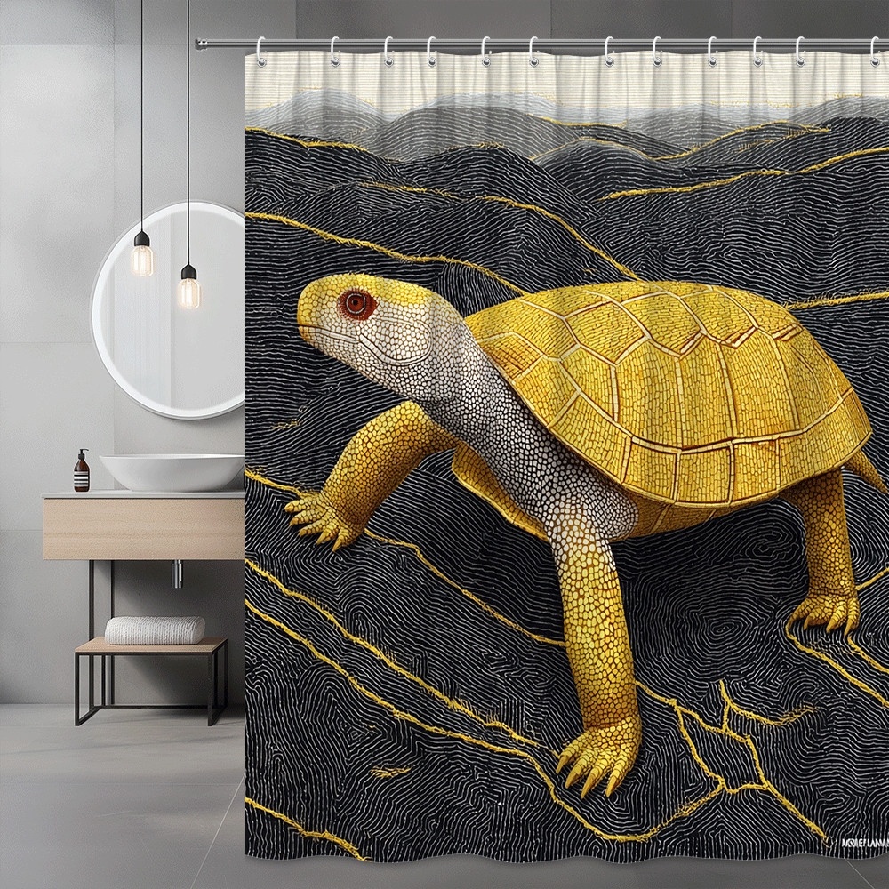 Turtle Shower Curtain Black Gold Graphic Animal Print