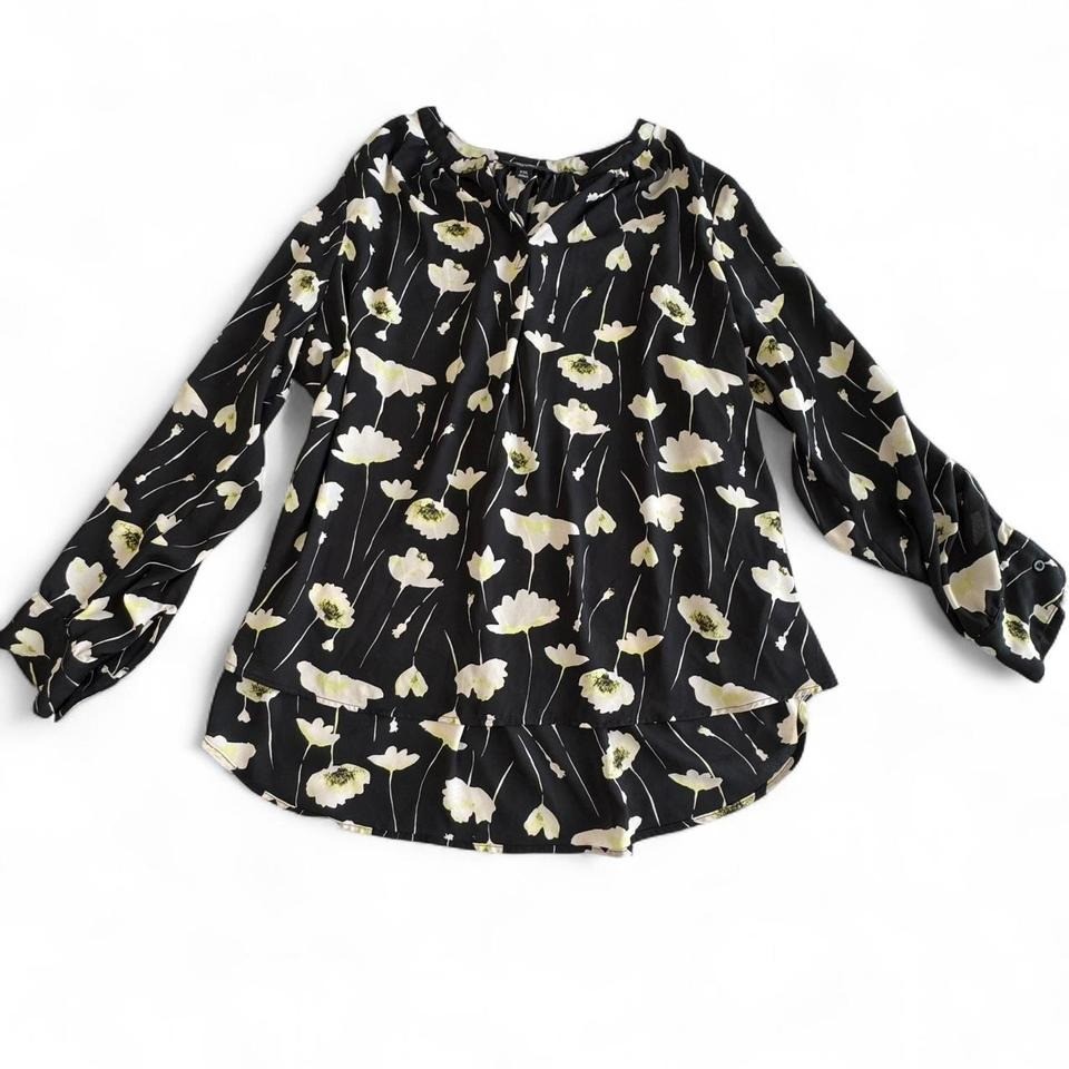 Simply Vera Wang Size XXL Black & White Floral Lightweight Blouse  FLAWED