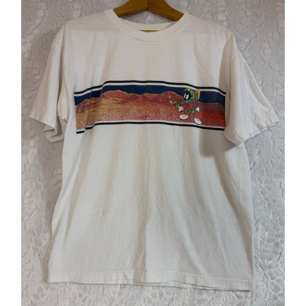 VTG 90s 1997 Looney Tunes Marvin Martian Box Graphic White T-Shirt USA M / L**