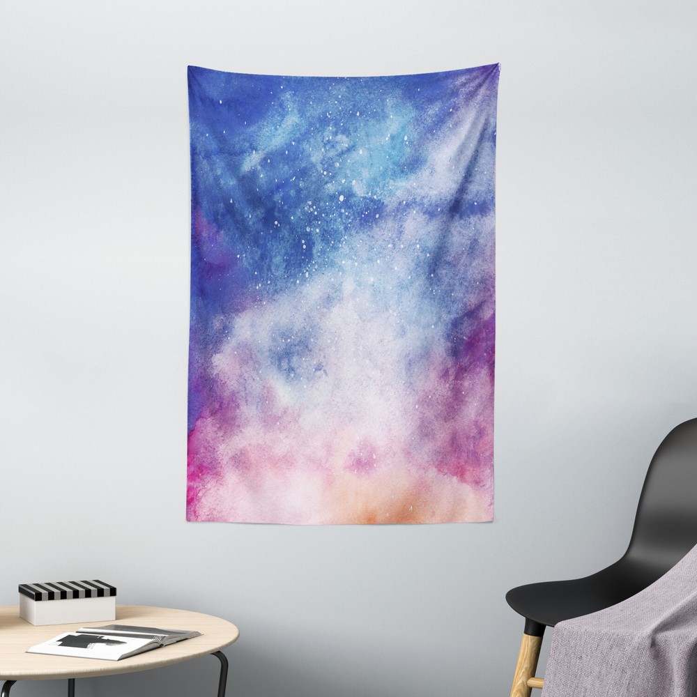 Navy and Blush Tapestry Watercolor Space Print Wall Hanging Decor