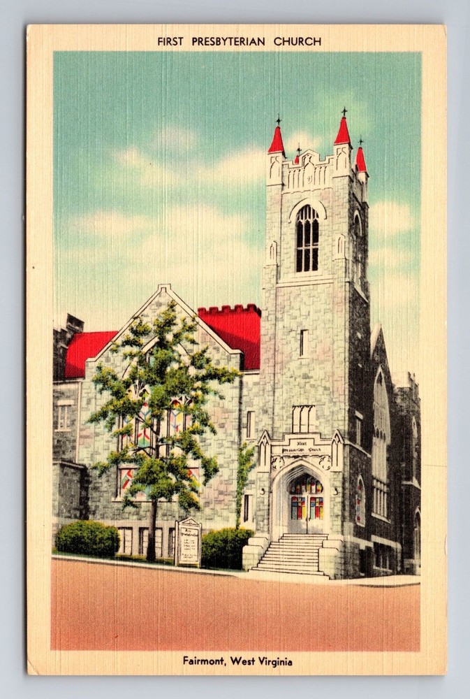 Fairmont WV-West Virginia, First Presbyterian Church, Vintage Souvenir Postcard