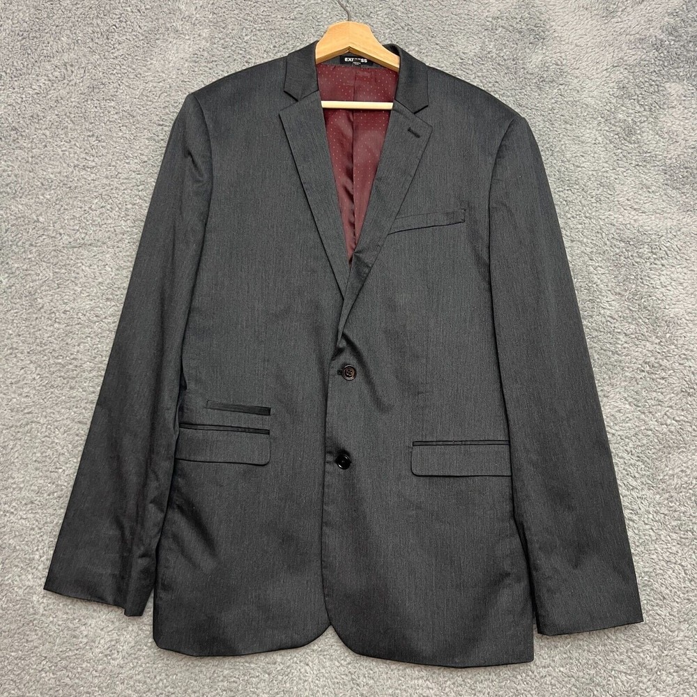 Express Blazer Mens 42R Gray Excellent Slim Fit Two Button Notched Suit Jacket