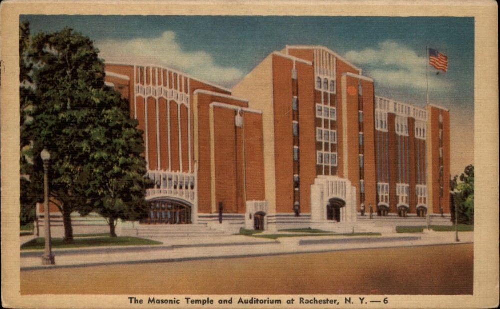 Masonic Temple & Auditorium Rochester New York ~ 1940s linen postcard