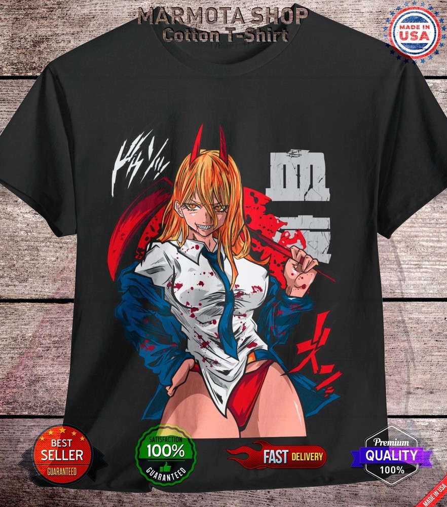 Power Waifu Ecchi Tee, Chainsaw Man Anime Girl Manga Black T Shirt