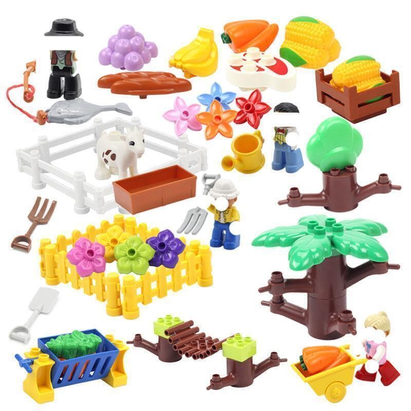 Lego Duplo Farm Fruit Vegetable Fence Tree Tools Cart Flower Plant Building Blocks