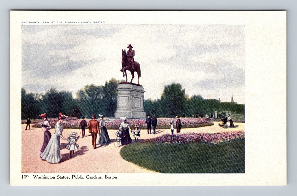 Boston MA-Massachusetts Washington Statue Public Gardens Vintage Postcard