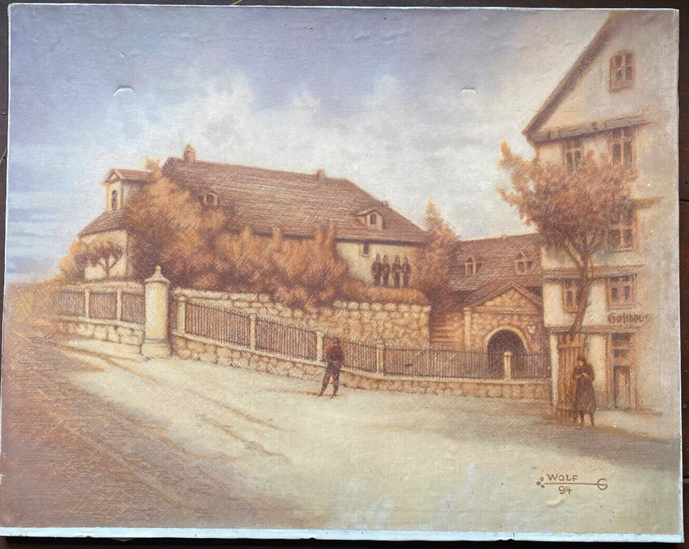 Oil Painting Sign.wolf G.1894 Village Street At Barracks/Houses With Soldiers