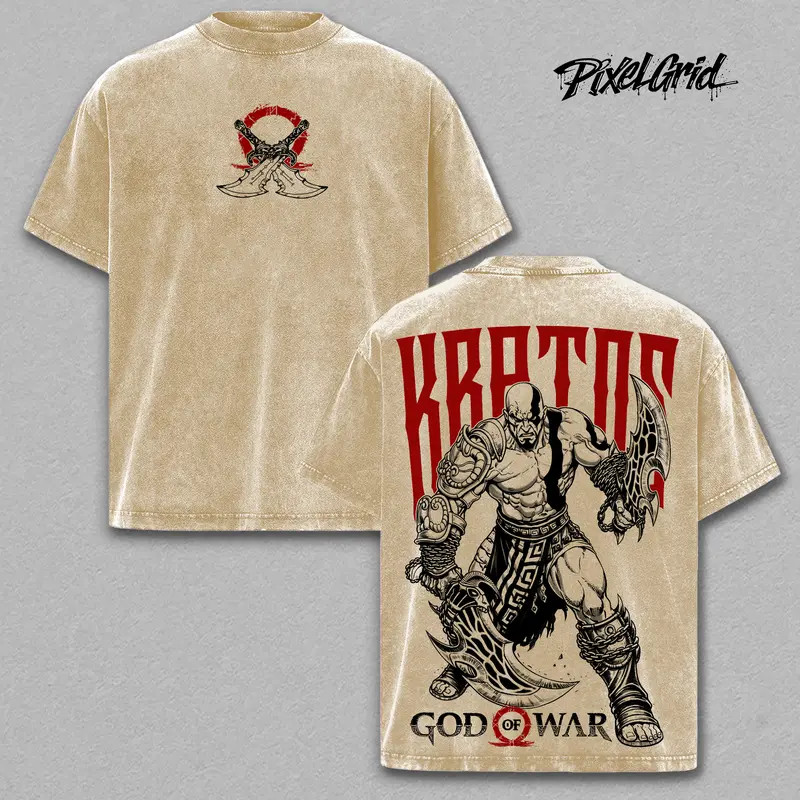 Kratos T-Shirt � God of War Vintage  Oversized Graphic Tee, Streetwear