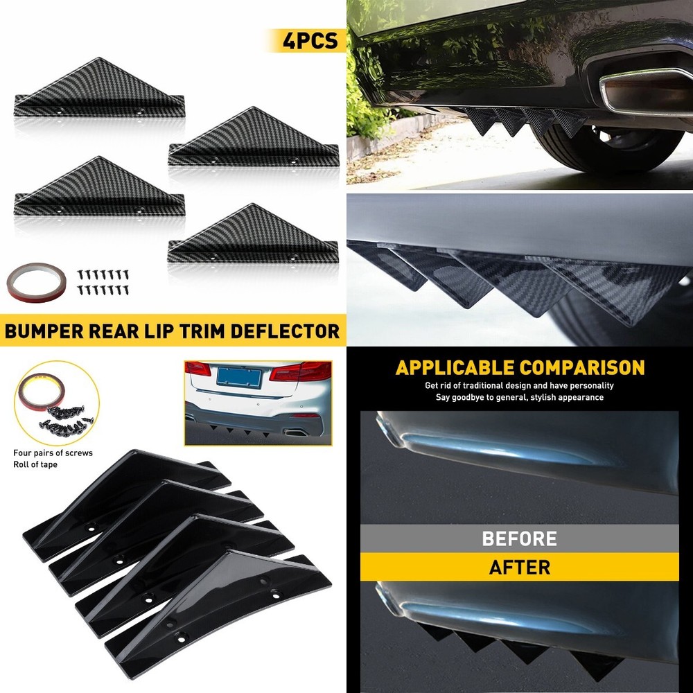 4x Car Lip Bumper Rear Diffuser Shark Splitter Fins Accessory Carbon Fiber Black