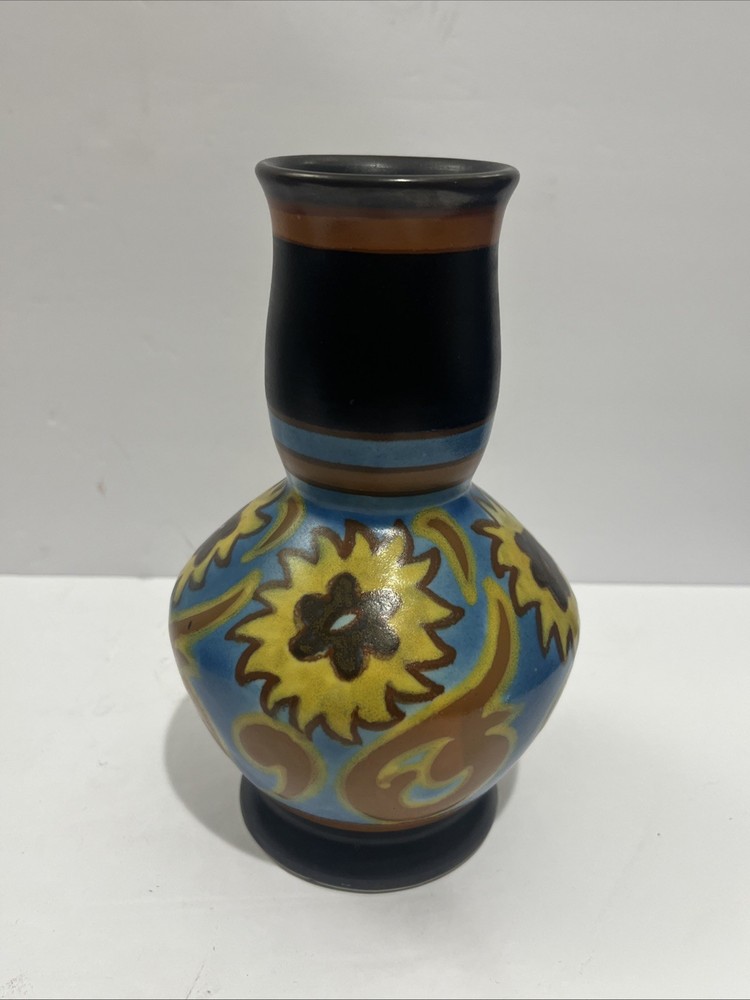 Antique Art Deco Holland Gatini La Zuid Gouda Pottery Vase Signed, Numbered 7” T