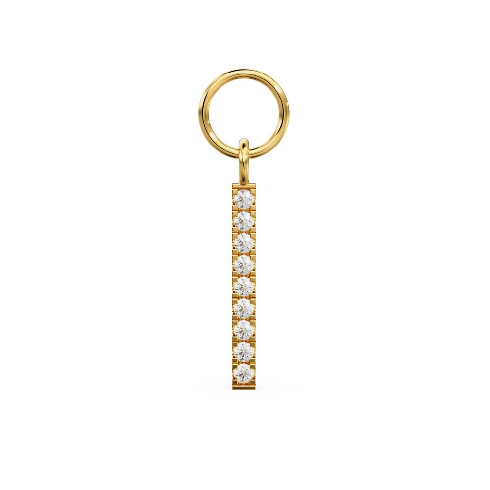 9 Stone Diamond Bar Pendant 14k 18k Solid Gold Charm 24mm Fine Jewelry