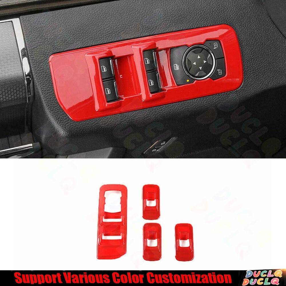 For Ford F150 F-150 2015-2020 Bright Red Glass Window Lift Switch Panel Trim 4*