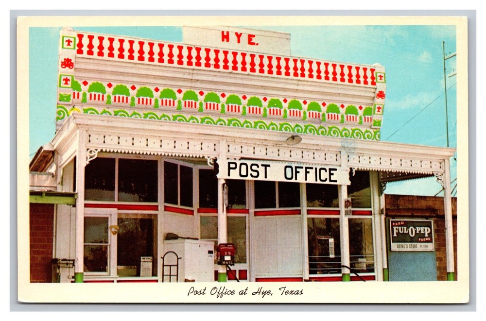 Hye, TX Texas, Post Office, Vintage Chrome Postcard Posted 1988