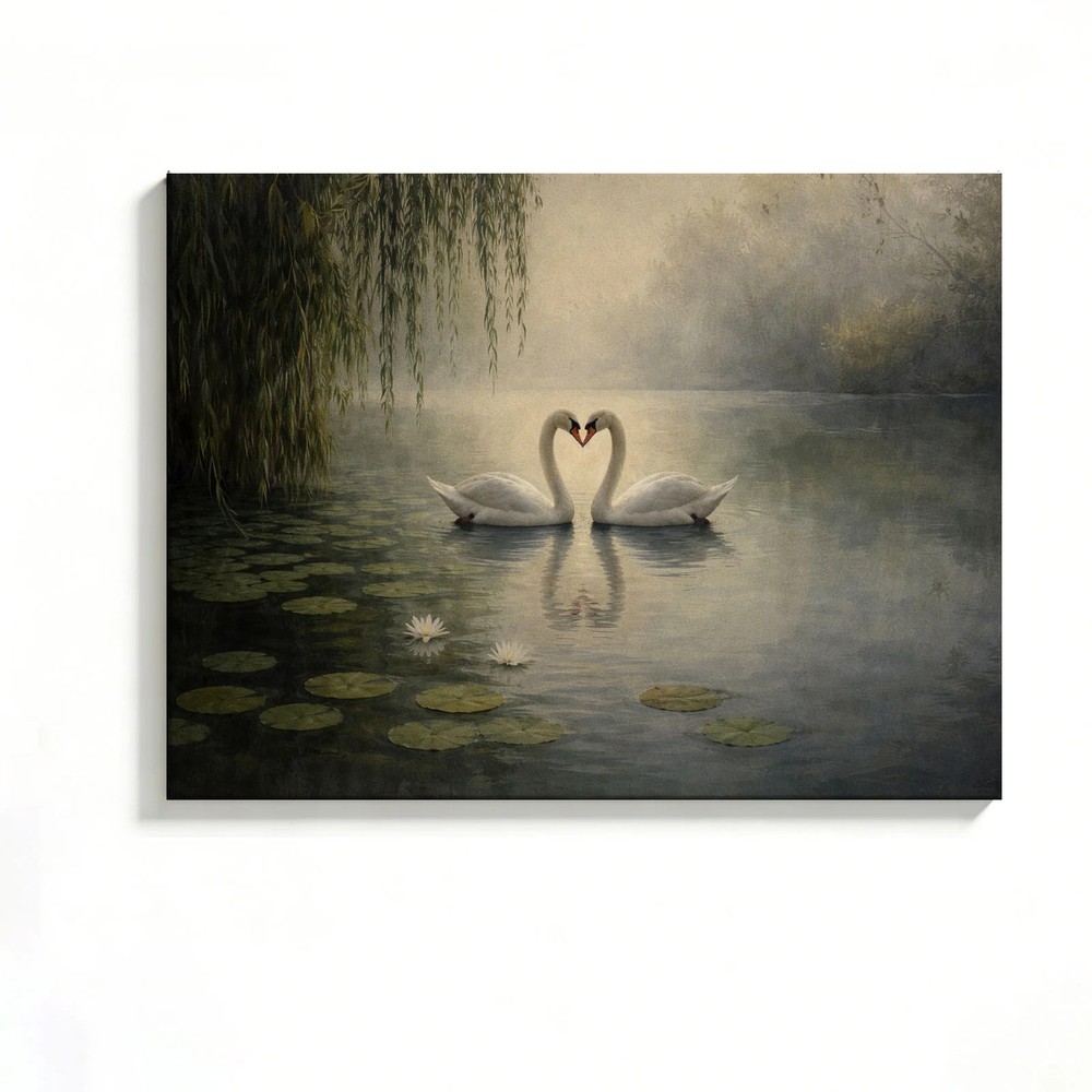 Swan Lake Canvas Painting 2D Flat Frameless Wall Art for Home Office Decor