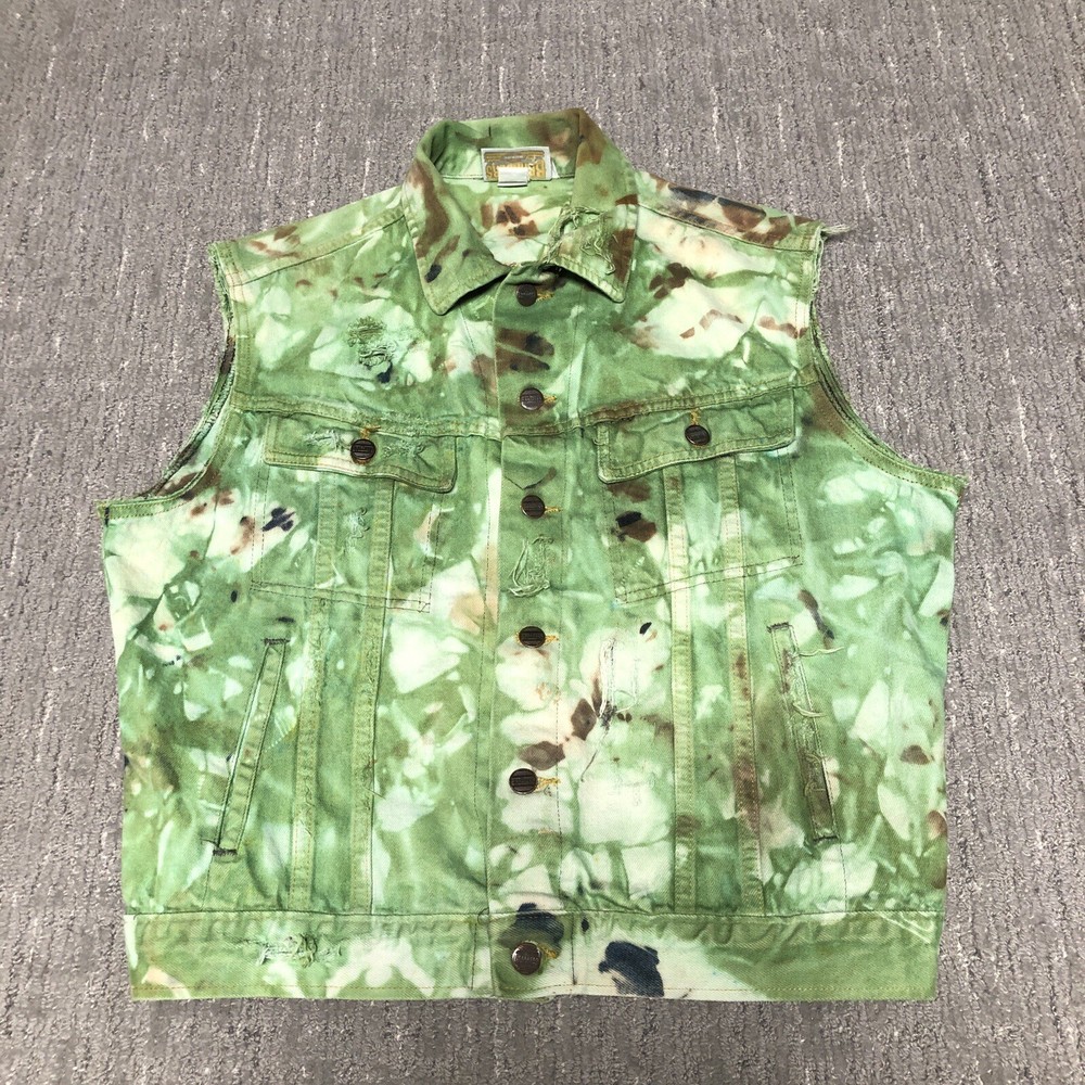 Vintage 80s Dickies Branders Cutoff Denim Vest Men Size 42 Camo Tie Dye Distress