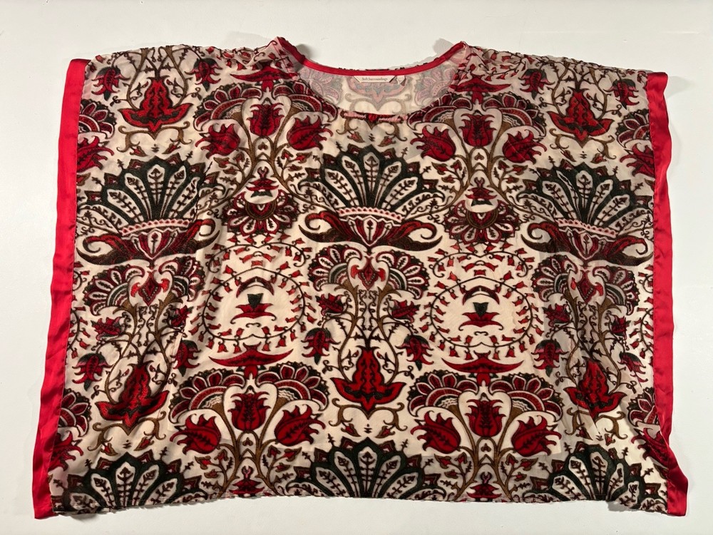 Soft Surroundings Women’s Sz Medium Red & Black Velvet Burnout Floral Shirt