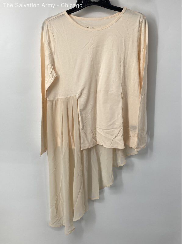 Diane Gilman DG2 Womens Beige Long Sleeve Asymmetric Tunic Top Size Medium