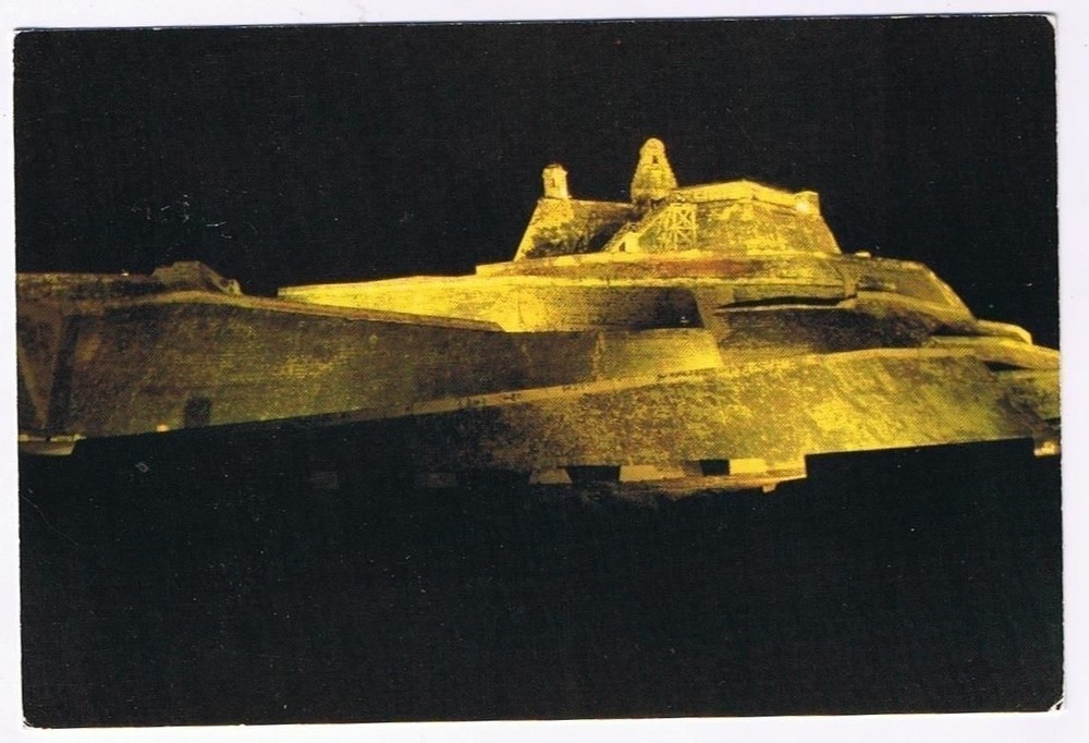 Colombia Postcard Cartagena San Felipe Castle At Night
