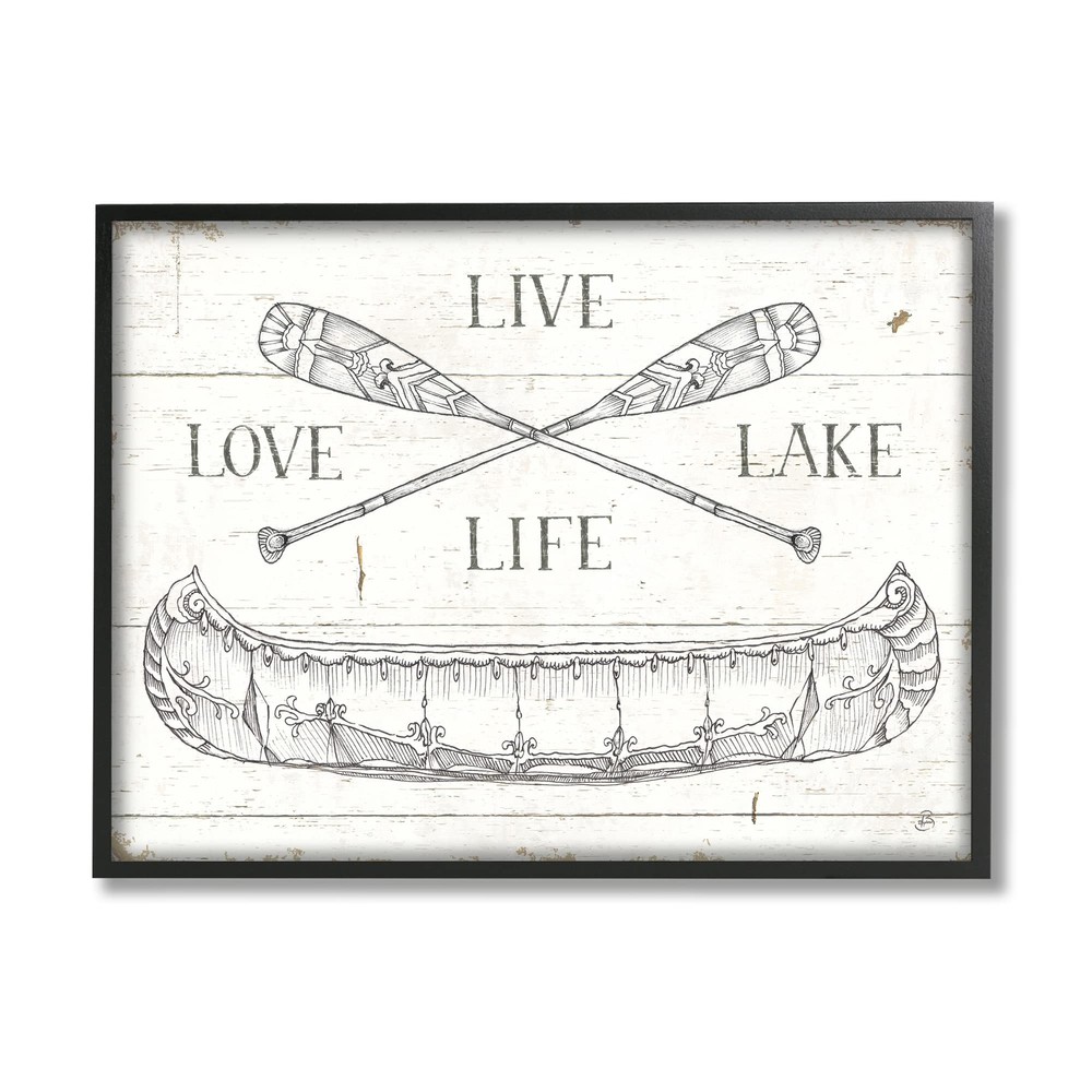 Live Love Lake Rustic Canoe Oars Framed Wall Art, Design by Daphne Brissonnet